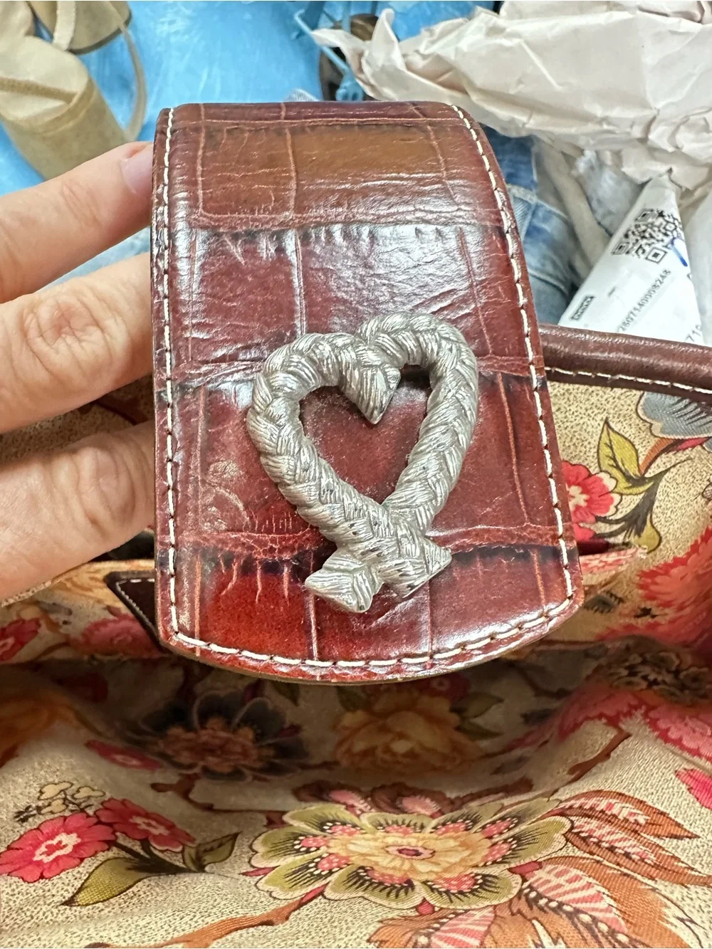Brighton Woven Straw Crossbody in Natural and Cream with Brown Trim
